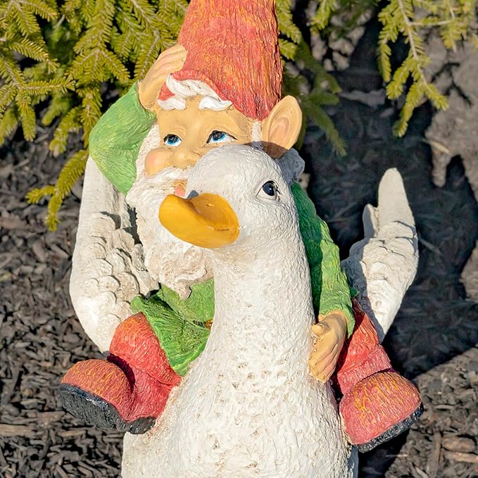 Zaer Ltd. Classic Spring Gnome Garden Statue in Assorted Styles (Gnome Riding Duck)