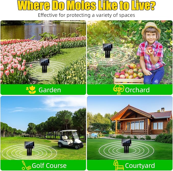 8 Pack Mole Repellent Ultrasonic Solar Powered Sonic Mole Spikes Outdoor Snake Repellent for Yard Vole Chipmunk Groundhog Gopher Repeller Waterproof Rodent Deterrent for Yard Lawn Garden Farmland