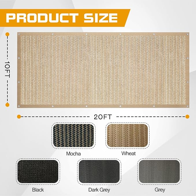 10'x 20' Pergola Shade Cover, Sand Outdoor Sun Shade Cloth with Grommets UV Block Privacy Screen for Patio, Garden, Backyard