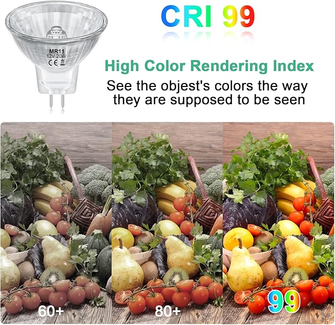 MR11 Light Bulbs, 12V 20W Halogen Light Bulbs 2 Pin, FTD Spotlight Bulb, GU4 Bi-Pin Base, Dimmable, 2700K Warm White, 2 Prong Light Bulb for Landscape, Accent, Track Lights, and Fiber Optics, 6Pcs