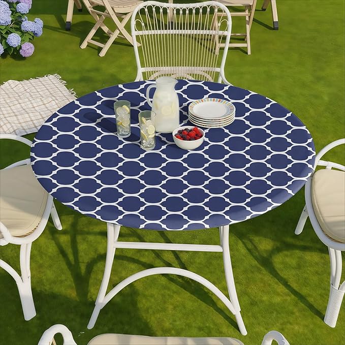 Fitted Round Tableclothes Drawstring Water Proof Table Cloth Polyester Indoor Outdoor Circular Covers for 45-54in Table Household Organization Gifts Patio Picnic Camping Festival Gadgets