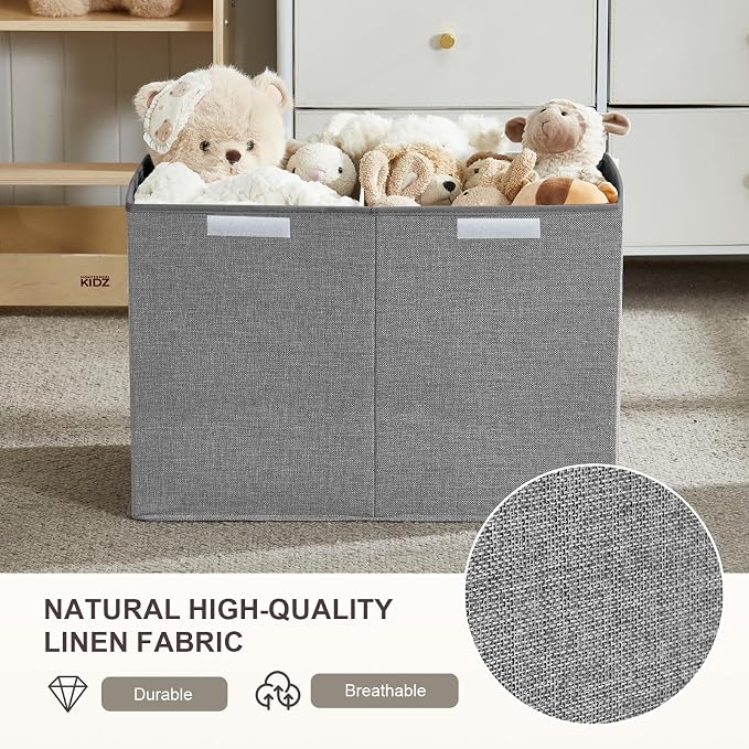 Large Toy Storage Box with Lid, Collapsible Toys Storage Organizer Bins with Dividers and Handles, Storage Chest Bin for Kids, Boys, Girls, Nursery 25"x13" x16" (Gray)