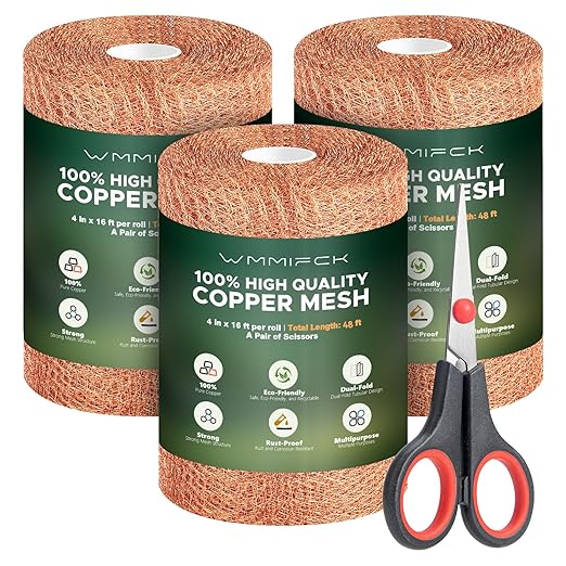 3rd Gen Copper Mesh Rodent Control Kit, 100% Pure Copper Wool for Slugs Snail Pest Bird Mice Rat Control, 3 Rolls Mesh Roll Wrap Wire with Scissors