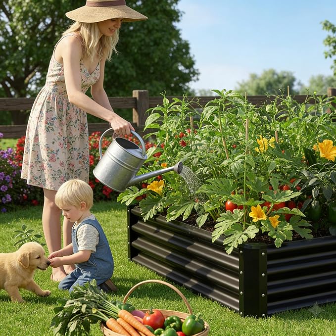 8x4x1ft(2 Pack) Raised Garden Bed Kit, Galvanized Planter Garden Boxes Outdoor, Metal Raised Garden Beds for Vegetables,Fruits, Flower,Black