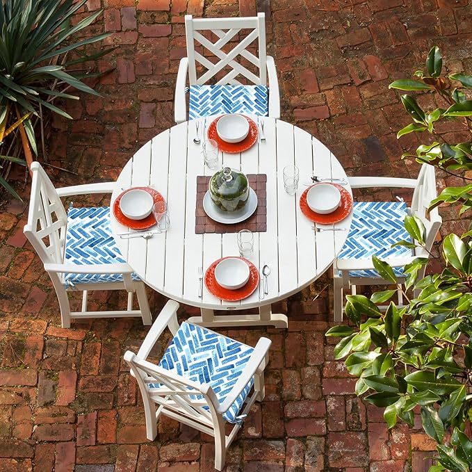 LVTXIII Outdoor Chair Cushions, Fade-Resistant Patio Furniture Cushions Outdoor Square Corner Chair Pads with Ties for Dining Chairs and Garden Furniture Decoration, 18.5"x16"x2" Set of 4, Blue Bricks