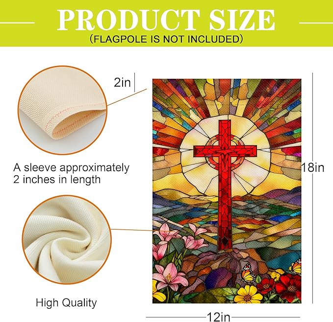 Christian Cross Religious Garden Flag Double Sided Jesus Stained Glass Style four season Garden Flag,Christ Garden Flags for Outside Lawn House Outdoor Yard Sign Garden Decor 12x18 Inch