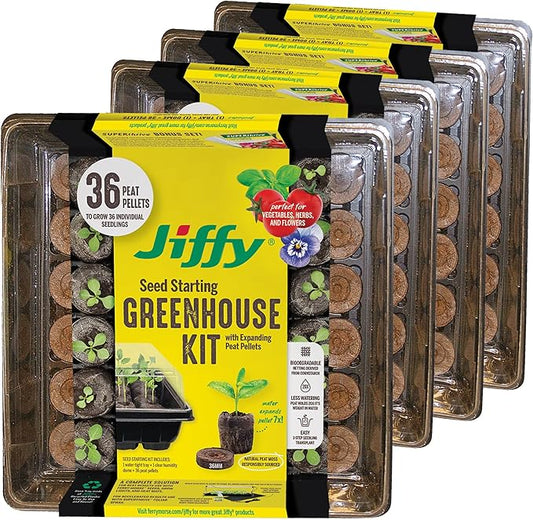 Jiffy Seed Starting Tray Kit - 36 Cell Plant Starter Trays, Portable - 11 x 11 x 4.25 in - Plastic - 4 Pack