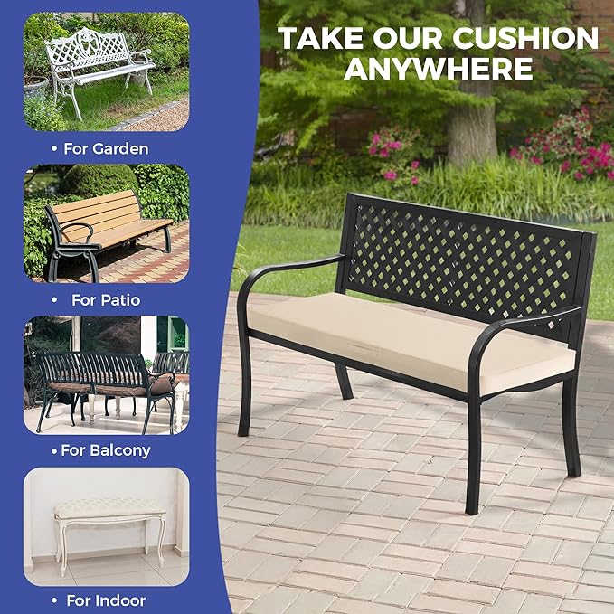 IPYNBAP Outdoor Bench Cushions for Outdoor Furniture, 48x18x3 Inch, Waterproof Bench Pillow, Fade Resistant Long Bench Seat Pads for Garden, Indoor, Porch Swing, Beige