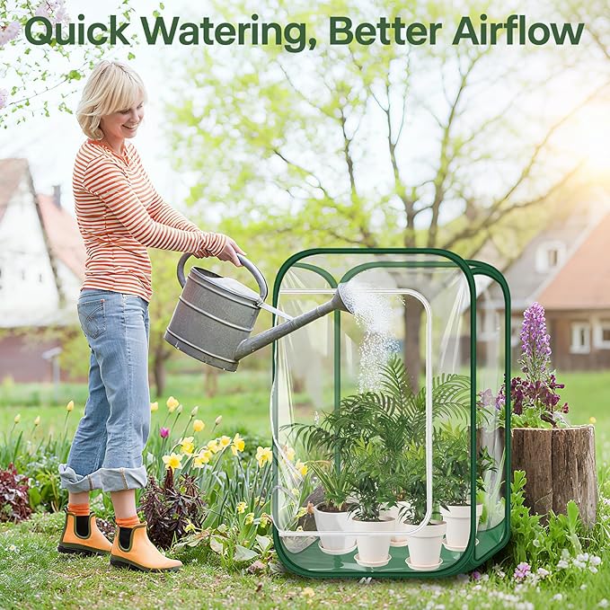 OnBrand 2-Pack 24.65" x 24.65" x 35.59" Pop Up Mini Greenhouse with Storage Bag & Zipper Door, PVC Indoor Outdoor Portable Greenhouse for Winter Plant Protection Backyard Garden Patio Balcony Porch