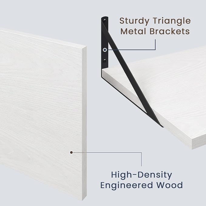 Dreamland Wall Mounted Floating Shelves Set of 2, 48x12, White