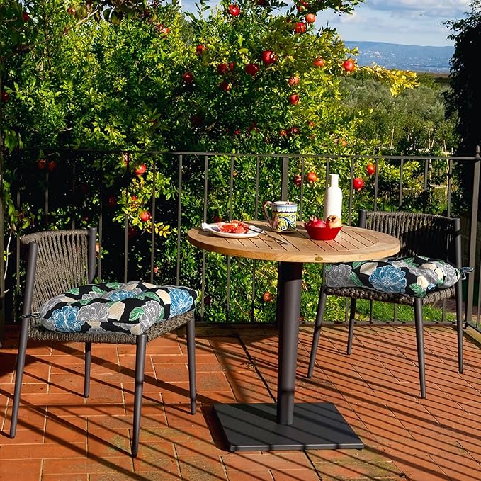 DYTXIII Set of 2 Outdoor Chair Cushions 19"x19"x4", Water Repellent Tufted Patio Seat Cushions with Ties, Thick Replacement Pads for Wicker Dining Chairs, Patio Furniture, Peony Garden