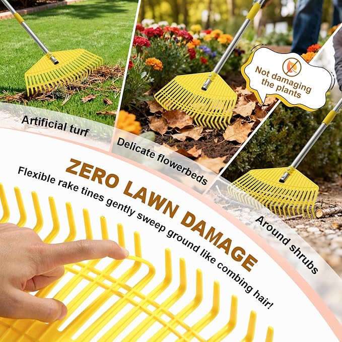 Garden Rake for Leaves - Extra Wide 16.5" Leaf Rake,Lightweight Long Handle for Women Seniors Kids Effortless Clean-Up,23 Non-Clog Flexible Tines for Lawn-Friendly,80” Adjustable Yard Plastic Rakes