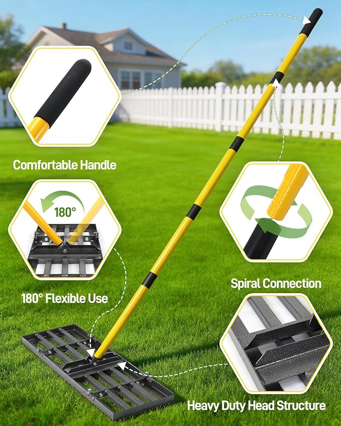 Joyhalo Lawn Leveling Rake, 48 Inch Yard Lawn Leveling for Soil with 78" Adjustable Steel Handle, Heavy Duty Effort Saving Landscape Lawn Leveler for Yard Garden Golf Course Soil Sand Dirt Grass