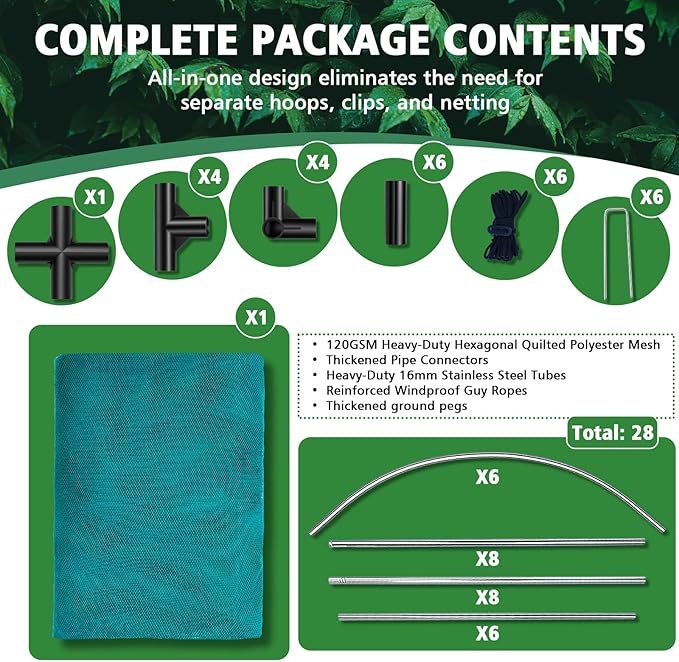 99x49x49 Inch Crop Cage, Portable Tunnel Plant Netting Cover Tomato Netting, 4 Roll-Up Zipper Door Garden Cage, Bug Netting Cover for Vegetables & Fruits, Durable Raised Garden Bed Covers