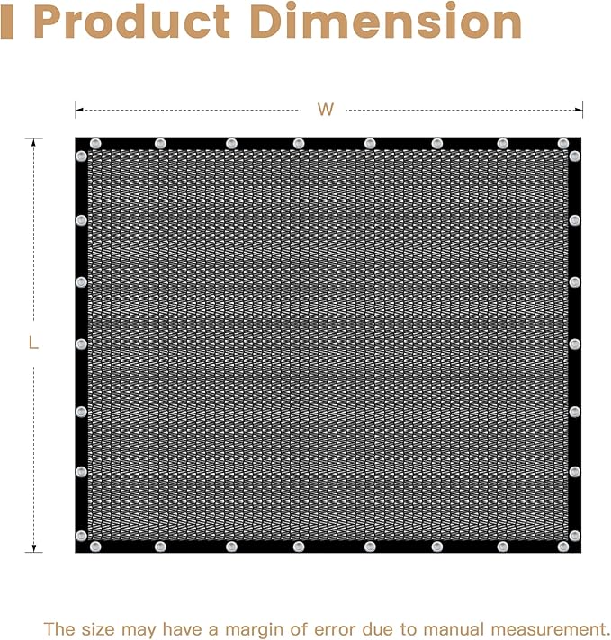 VICLLAX 90% Customized Black Garden Shade Fabric Sun Shade Greenhouse Netting Outdoor Mesh Shade Cloth with Grommets for for Greenhouse, Lawn, and Outdoor Use, 13x18 FT