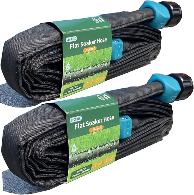 Secbulk 2025 Flat Soaker Hose 20 ft for Garden, 20' (10ft x 2) Linkable Drip Hose Diy Garden Irrigation System Saving 80% Water, Dual-layer Leak-free Design Water Hose with Holes