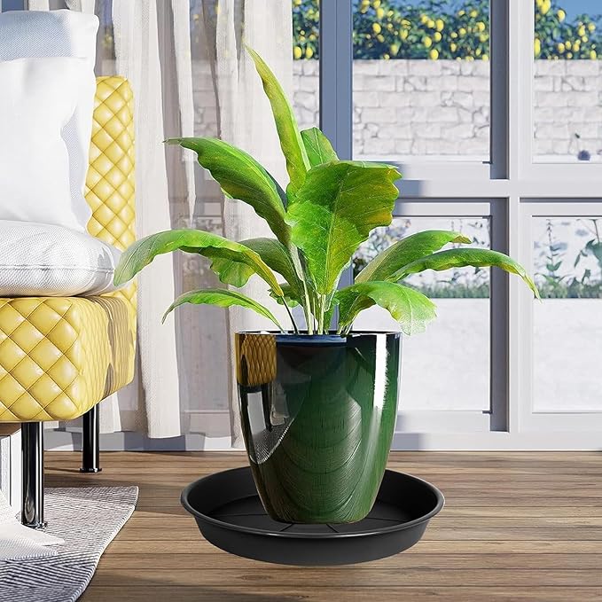 OVZILKI 2 Pack of Plant Saucer 16 inch, Black Plastic Flower Plant Pot Saucer, Heavy Duty Plant Drip Trays Saucers for Indoor, Plant Water Tray for Planters