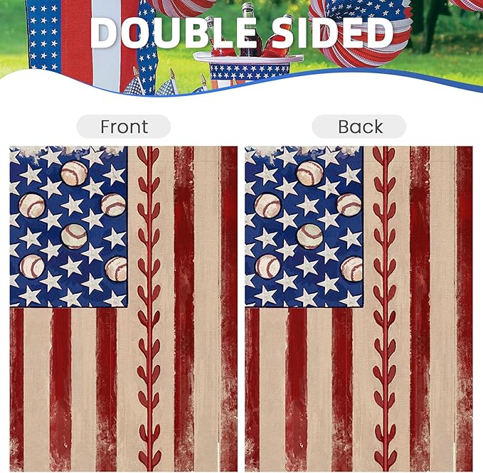 4th of July House Flags for Outdoor Decoration, Retro American Flag with Baseball Large Yard Flag,Decorative Decors for Summer 250th Years America Anniversary Holiday Outside 28x40 Inch Double Sided