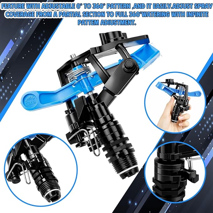 Honoson 1/2 Inch Plastic Impact Sprinklers Heads Adjustable 0-360 Degree Pulsating Oscillating Watering Sprinkler Head for Garden Law Grass Yard Irrigation Supplies(4 Pcs,Blue)