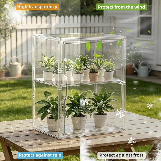 2-Tier Mini Greenhouse Indoor, Clear Stackable Tabletop Greenhouse with Magnetic Door,Small Greenhouse for Garden Plant Seed Starting,Home&Garden,1 Pack