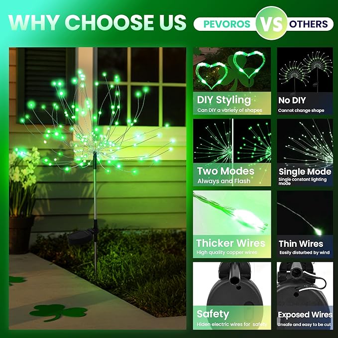 PEVOROS Garden Decor Solar Lights Outdoor,4 Pack 120LED Waterproof Colorful Solar Garden Lights Your Outdoor Decoration,Yard, Patio, Porch,Flower Pot,Pathway,Christmas (Green)