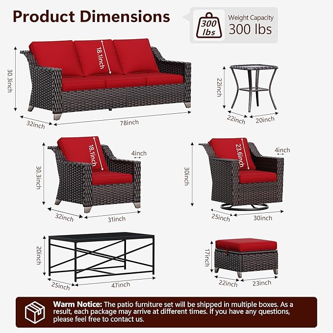 5 Pieces Wicker Patio Furniture, Luxury Outdoor Conversation Sets with 2 Patio Rattan Chair, 3-Seater Sofa, 2 Patio Ottoman, Wide Armrest, Thickened Cushions, Ideal for Deck, Porch Use