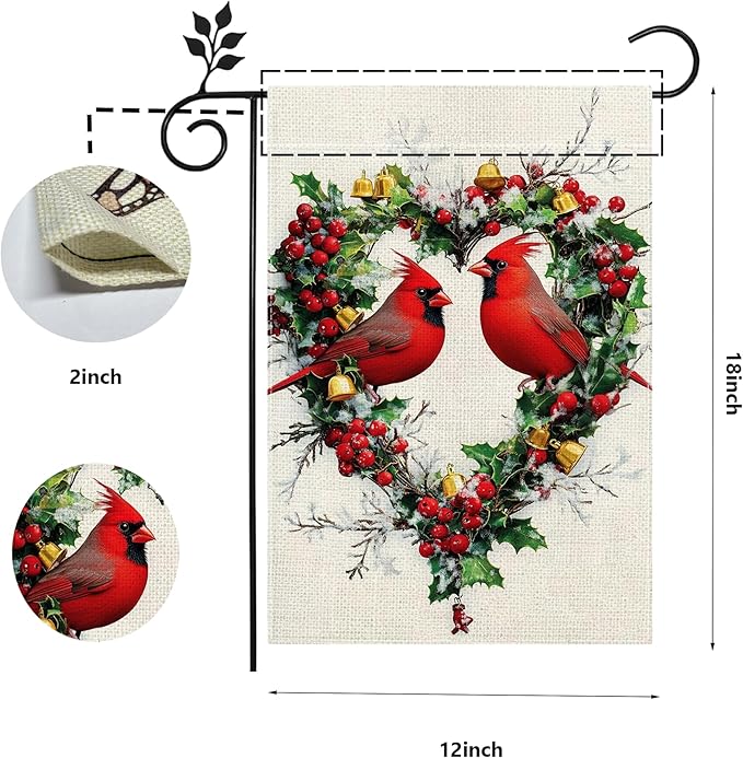 Spring Summer Cardinal Love Hearts Garden Flag 12x18 Double Sided, Welcome Yard Decor, Farmhouse Outdoor Flag for Lawn Patio Porch