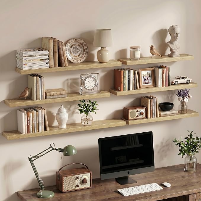 Vivelove 30 Inch Floating Shelves Wall Mounted for Display, 6.5 Deep Duty Shelves with Invisible Brackets for Living Room,Bedroom,Kitchen, Bathroom Storage & Decor,30" Wx6.5 Dx1.4 H - Oak
