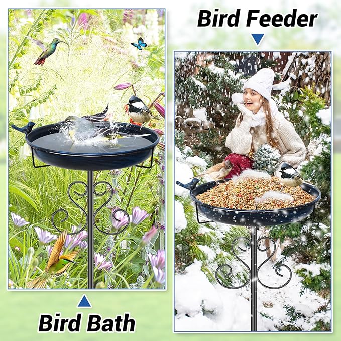 Metal Bird Bath for Outside, 40 Inch Tall Vintage Freestanding Birdbaths Bowl with Bird Statue, Sturdy 5-Pronged Base Birdfeeder for Outdoors Garden Patio Yard Lawn Decor (Vintage Blue)
