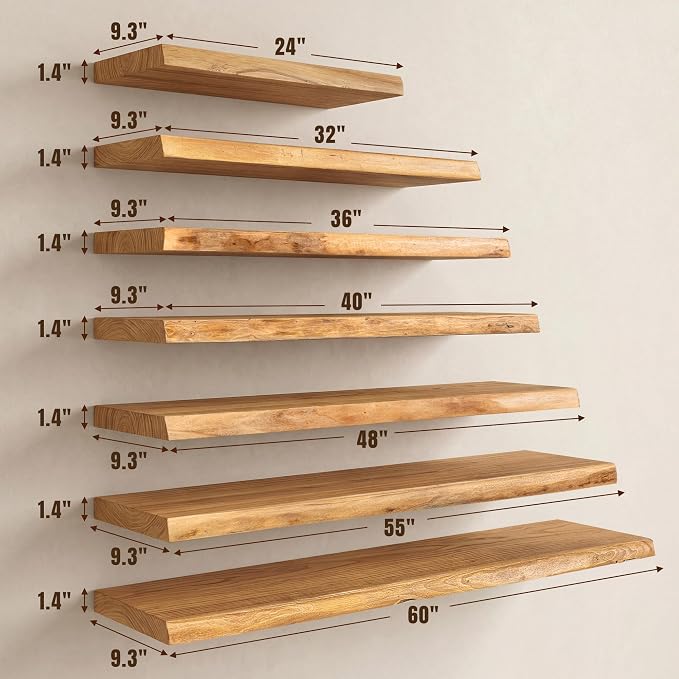 36" Live Edge Floating Shelves, Solid Elm Wood Shelf, Set of 2 | 1.4"Extra Thick, 9.3" Deep Heavy Duty Storage, Artisan Natural Finish for Kitchen, Coffee Bar & Living Room