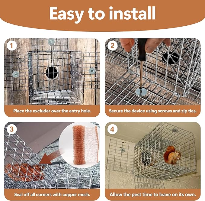 One Way Door for Squirrels Excluder, One Way Squirrel Door and Rodent Trap, Humane Squirrel Traps for Attic with Copper Mesh, Removing Squirrels, Chipmunks for Rooof, Garage，Garden and Chimney