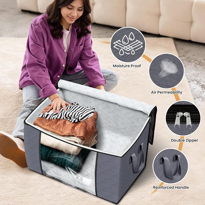 Fab totes 90L Clothes Storage, Foldable Thick Fabric Blanket Storage Bags