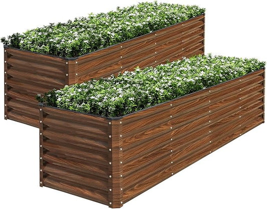 SnugNiture 2-Pack 8x2x2FT Galvanized Raised Garden Bed Kit, Metal Planter Box for Planting Plants Vegetables, Brown