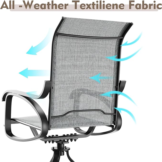 Patio Swivel Chairs Set of 8, All Weather Outdoor Rocking Chair with Textilene Breathable Back, Metal Frame, Patio Dining Chair for Backyard, Garde, Porch and Deck (8, Light Grey)