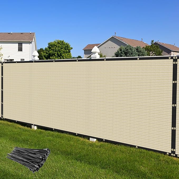 Privacy Fence Screen 5' x 80' Fencing Cover Heavy Duty Mesh Windscreen Cloth for Outdoor Garden Patio Backyard Chain Link Fence Beige