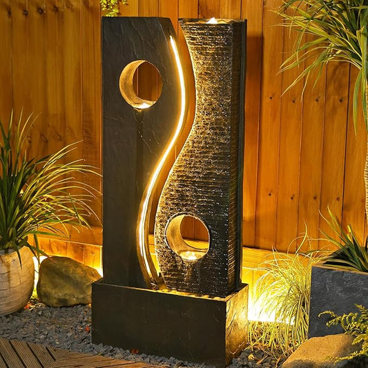 Tankana 47 inches Water Fountain Outdoor Garden - Waterfall Indoor Modern Large Freestanding Water Feature Fountains Faux Rust Finish with LED Lights for Patio Yard Pool Home Decor