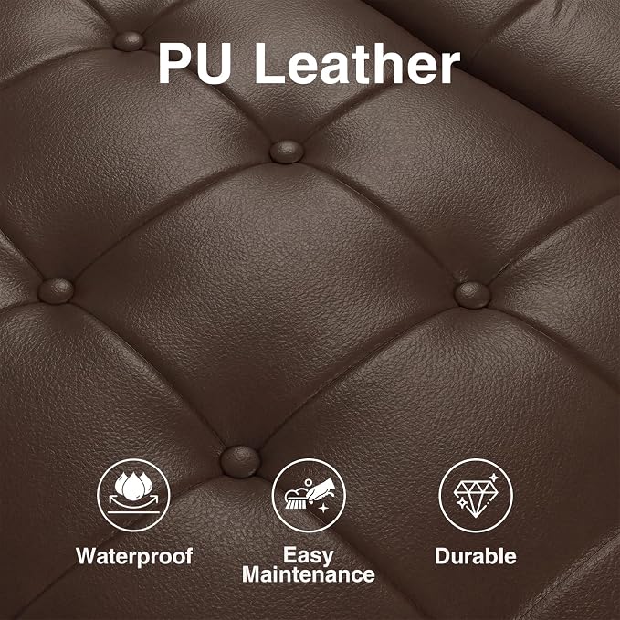 FiveWillowise 31.5 Inch Large Round Ottoman with Storage Circular,Chocolate | Leather Coffee Table with Lift Top,Modern Upholstered Button Tufted Footrest Stool Solid Wood Legs for Living Room,Bedroom
