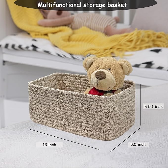COMFY-HOMI 13" x 8.5" x 5.1" Storage Baskets for Organizing | Cotton Rope Woven Basket | Toy Storage Bin Box | Basket for Shelves, Closet Organizer Bin, Decorative Closet Shelf, 3 Pack