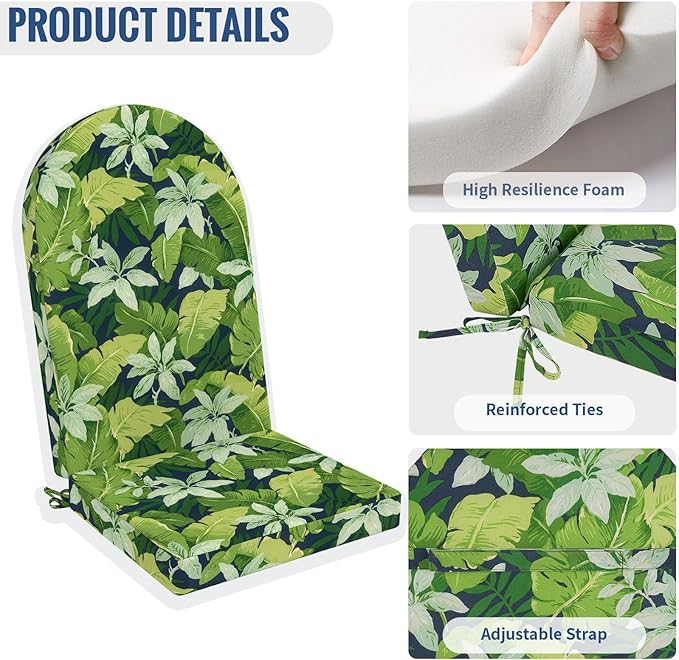 Outdoor Foam Adirondack Cushion, Water Repellent Foam Cushion for Adirondack Chairs Patio Furniture, 44 x 19 Inch, Jungle Leaves
