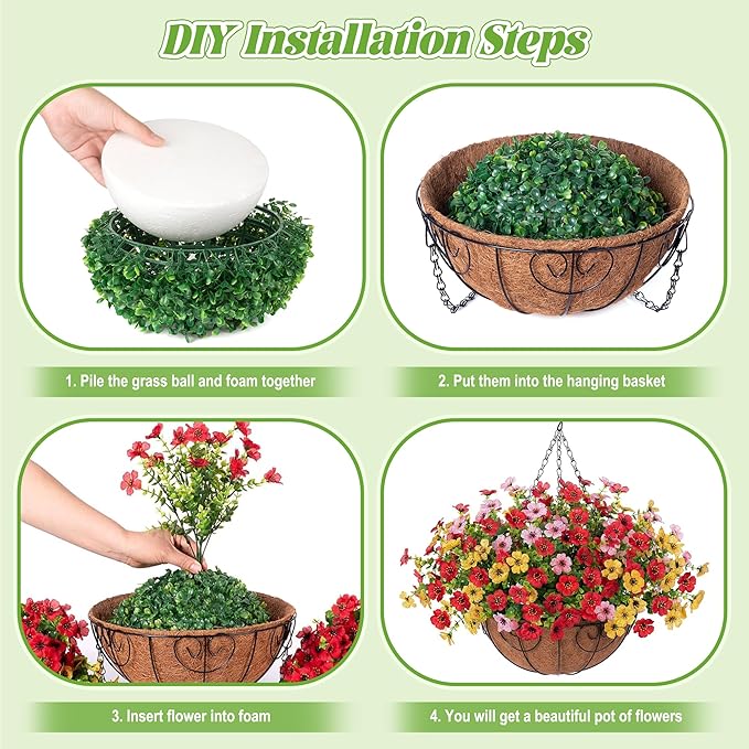 Ammyoo Artificial Faux Hanging Plants Flowers Basket for Spring Outdoor Decoration, Fake Silk Daisy UV Resistant Look Real with Eucalyptus Leaves Summer Outside Decor for Home Patio Garden