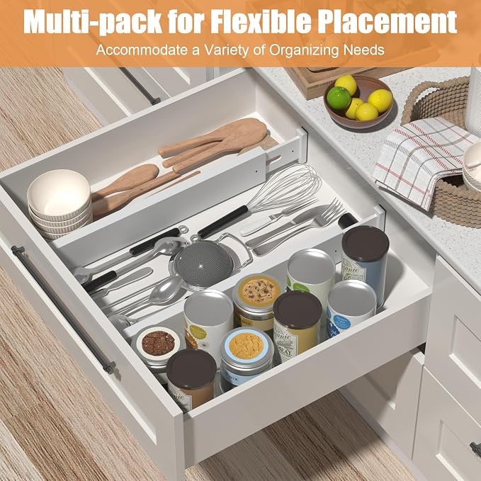 Bamboo Drawer Dividers, Adjustable Drawer Organizers, Fits 17.6–21" Drawers