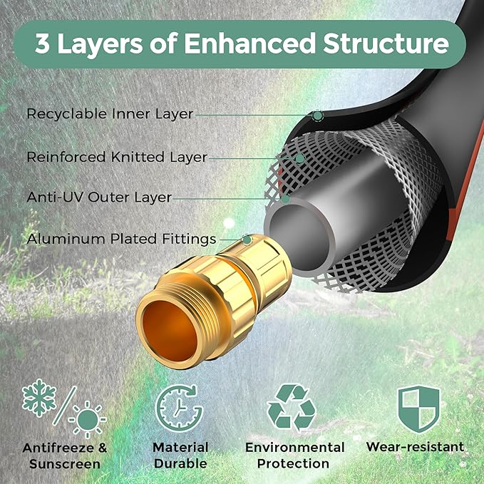 Giraffe Tools Garden Hose 5/8" Custom Length, No Kink, Flexible, Leakproof Water Hose, 600 Burst PSI, 5ft Double Female Fittings,Black Orange