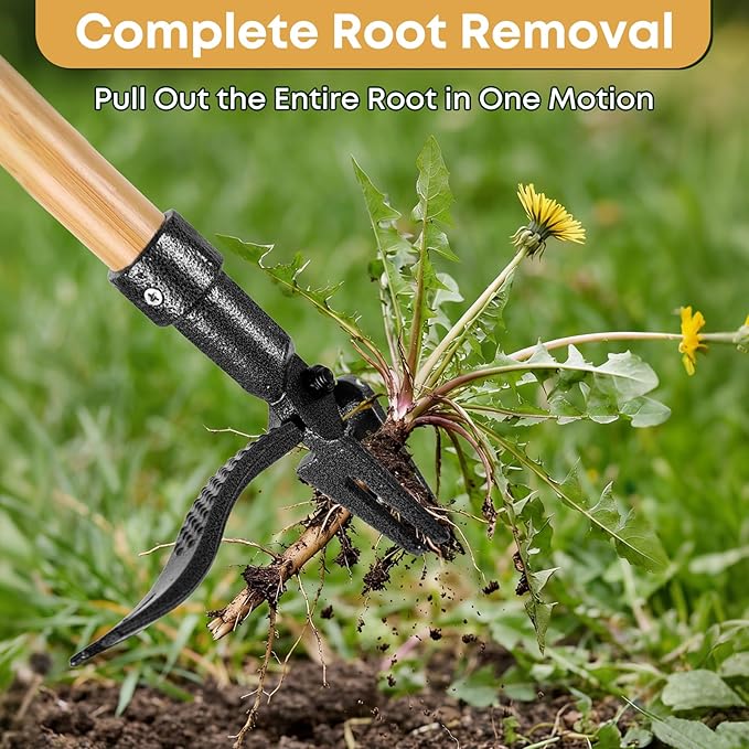 Donepart Stand Up Weed Puller Tool, Long Handle Weeder & Hand Weeder Fork Set - 46" No-Bend Deep Root Remover for Lawn, Garden & Yard, Seniors & Bad Back Friendly, Fits 5'2"-6'2", Bamboo Handle