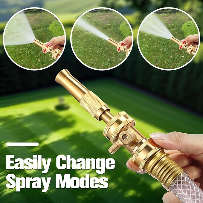 4 Pcs Garden Hose Nozzle Kit, 4" Brass Adjustable Twist Nozzle, Brass Hose Shut Off Valve with 10 Rubber Washers, Heavy Duty High Pressure Nozzle 3/4" GHT Connector for Garden Sprinkler