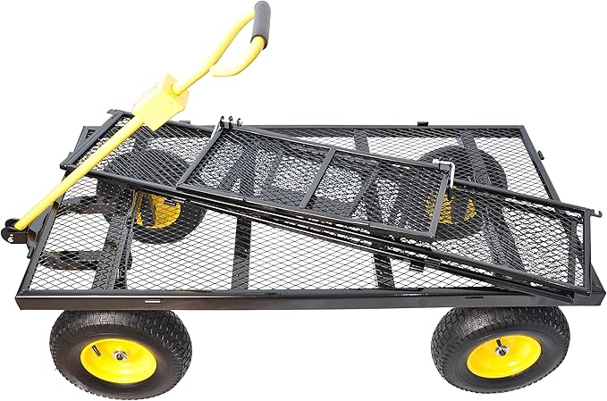 Big Garden Wagon Cart with 880 LBS Capacity, Heavy Duty Yellow & Black Utility Cart with Pneumatic Tires for Firewood, Yard Debris & Farm Transport, Yellow
