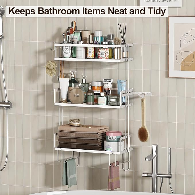 Godboat 3-Tier Over Toilet Storage Shelf, Wall-Mount with 2 Hook/Paper Rack