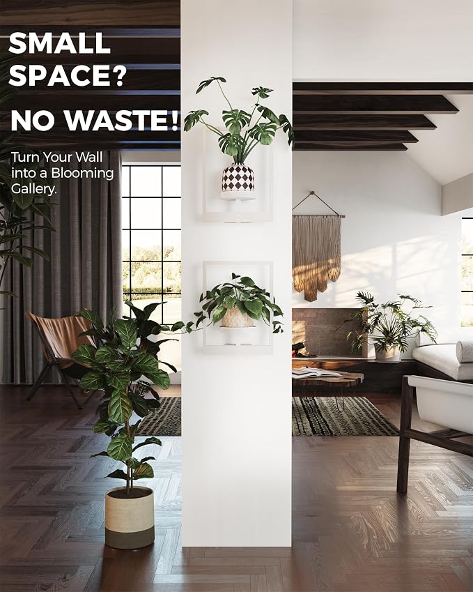 Bamworld Wall Plant Holder Plant Stand Indoor Wall Planters White | Wall Planters for Indoor Plants Window Plant Shelves Plant Holder Wall Decor, Room Decor 2 Pack (Patent Design)