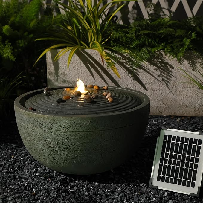 Tankana Solar Water Fountain Outdoor Garden Bubbler Water Feature Outdoor Fountains Solar Powered with Pebbles for Patio Deck Yard Home Decor Gray, 20 "L X 20" W X 11.5" H