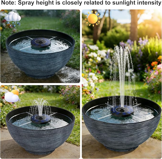 Solar Fountain Bird Bath Set, 15.7in Resin Lotus Bowl with 5.11in Solar Fountain Panel & 3 Fake Lotus Flowers, Durable Outdoor Garden Decor, Water Fountain for Birds, Patio & Yard