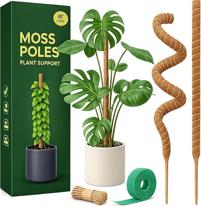 Moss Pole Monstera Plant Support, 2 Pack 48in Bendable Indoor Plant Stakes | Bendable Plant Stakes